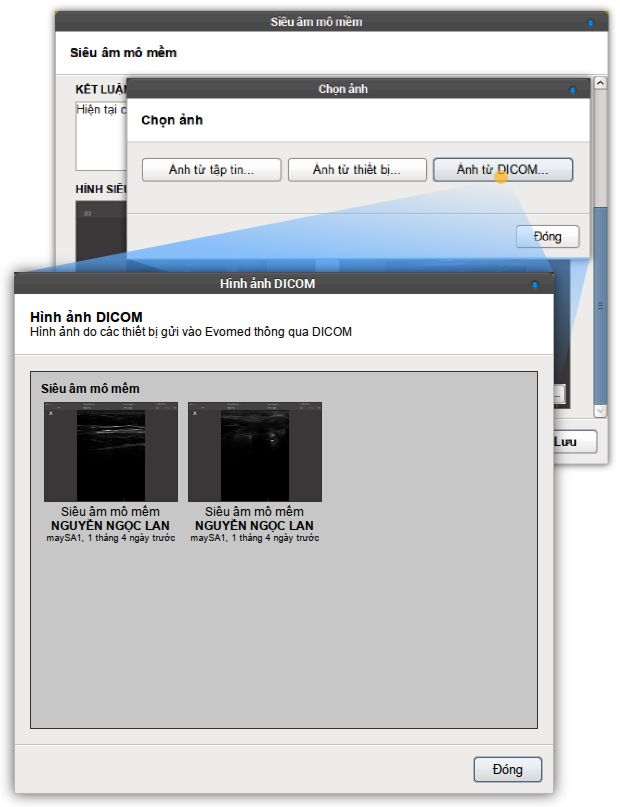 Hình ảnh từ máy siêu âm hỗ trợ chuẩn DICOM